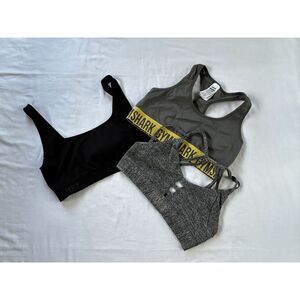 Victoria's Secret PINK & Gym Shark Sorts Bra Lot of Three, Size L, Black/Gray
